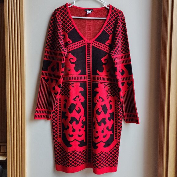 VENUS Red/Black Print Sweater Dress Size 1X - Picture 2 of 16